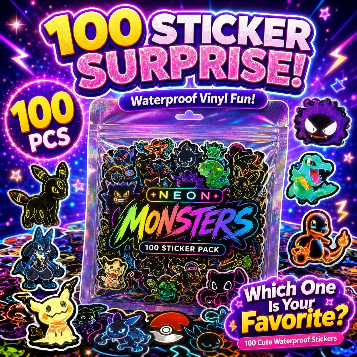 100pcs Neon  Pokémon  Stickers - Luggage recension och pris